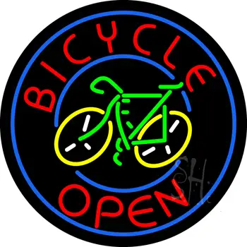Blue Round Bicycle Open Neon Sign