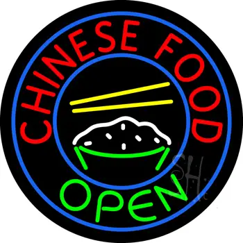 Round Chinese Food Open Neon Sign