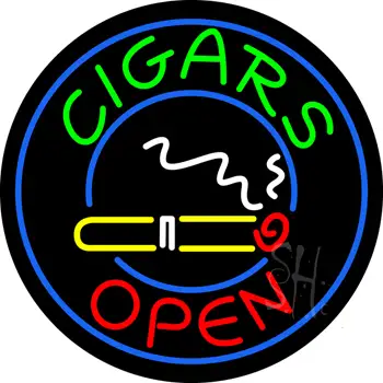 Green Round Cigars Open Neon Sign