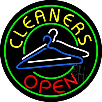 Round Cleaners Open with Logo Neon Sign