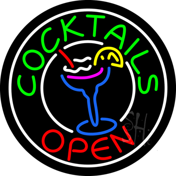 Circular Cocktail with Cocktail Glass Neon Sign