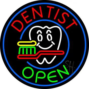 Round Dentist Open Neon Sign