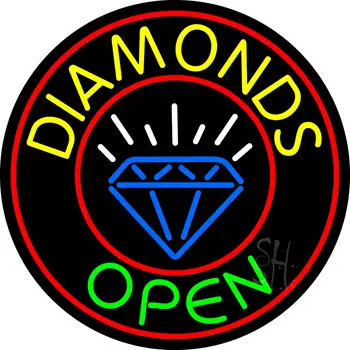 Diamonds Open Block with Logo Neon Sign