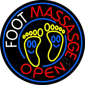 Round Foot Massage Open Logo Neon Sign