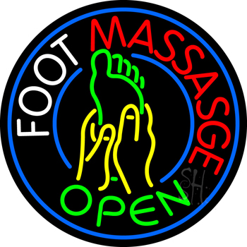 Round Foot Massage Open with Logo Neon Sign