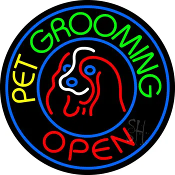 Pet Grooming Open Block Neon Sign