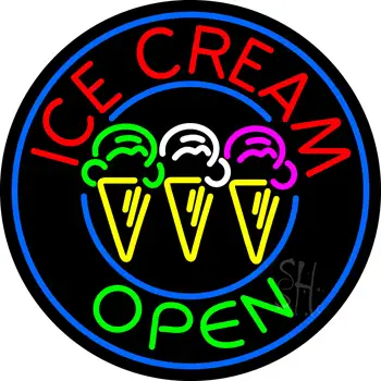Round Ice Cream Open Neon Sign