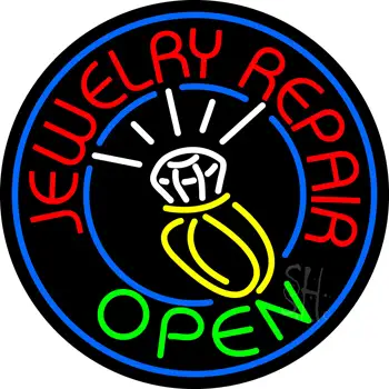 Jewelry Repair Open Green Logo Neon Sign