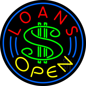 Round Red Loans Open Neon Sign