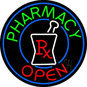 Round Pharmacy Open Logo Neon Sign