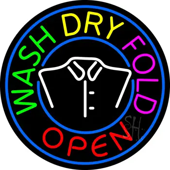 Round Wash Dry Fold Open Logo Neon Sign