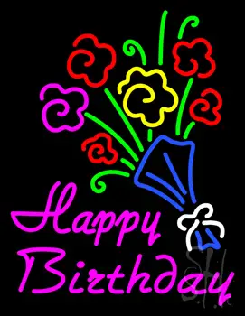 Happy Birthday with Bouquet Neon Sign