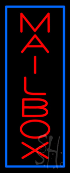 Vertical Mailbox Blue Border Neon Sign