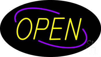 Open Deco Style Purple Border Yellow Letters LED Neon Sign