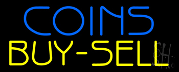 Blue Coins Buy Sell Neon Sign