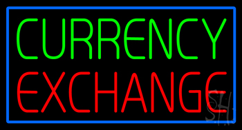 Currency Exchange Blue Border Neon Sign