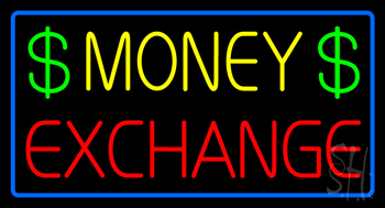 Money Exchange Blue Border Neon Sign