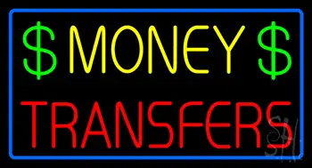 Money Transfers Dollar Logo Blue Border Neon Sign