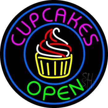 Cupcakes Open with Circle Neon Sign