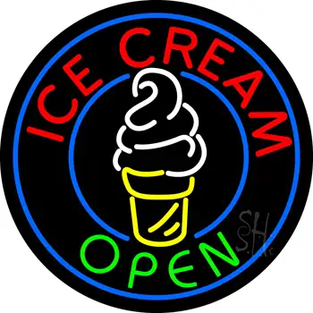 Round Ice Cream with Logo in Between Neon Sign