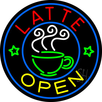 Round Red Latte Open Neon Sign