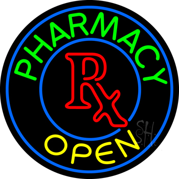 Round Pharmacy Logo Open Neon Sign