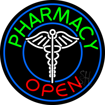 Round Pharmacy Open Neon Sign