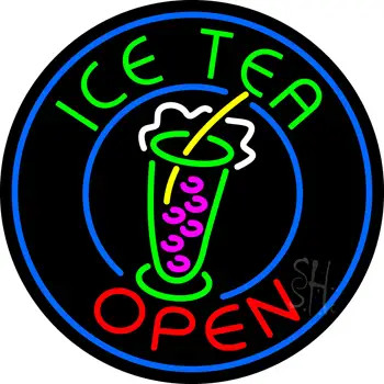 Round Ice Tea Open Neon Sign