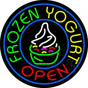 Round Frozen Yogurt Open Neon Sign